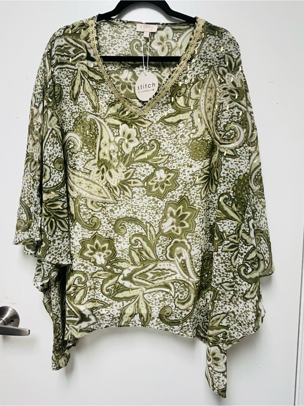 Stitch Olive Paisley V-Neck Tunic Top